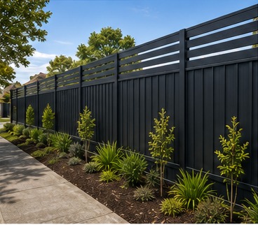 Modern fence and landscaped property