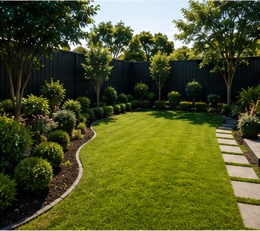 Well-maintained garden and lawn